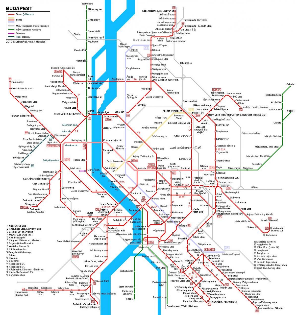 Straßenbahn-Linien budapest Karte